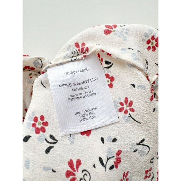 VERONICA BEARD Howell Red Floral Silk Ruffled Yoke Ruched Sleeve Blouse, Size 2 - Picture 15 of 16